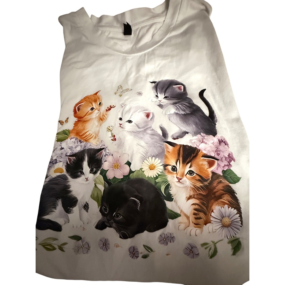 PFR New York Kitten Graphic Tee Women 2X White Excellent Cotton Short Sleeve